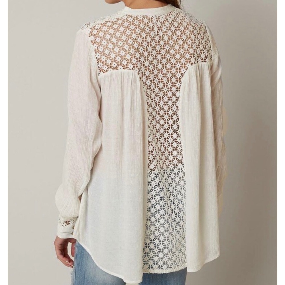Free People Crochet Lace Renfair Button Down Top Womens Medium Ethereal Boho - Picture 13 of 13